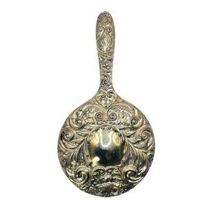 Antique Silver Plated Vanity Mirror, Embossed  Handheld Mirror